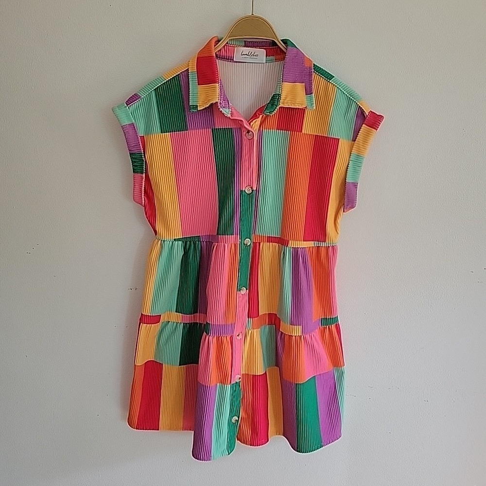 Bumblebee A Happy Boutique Corduroy Dress Medium Multicolor Colorblock Kidcore